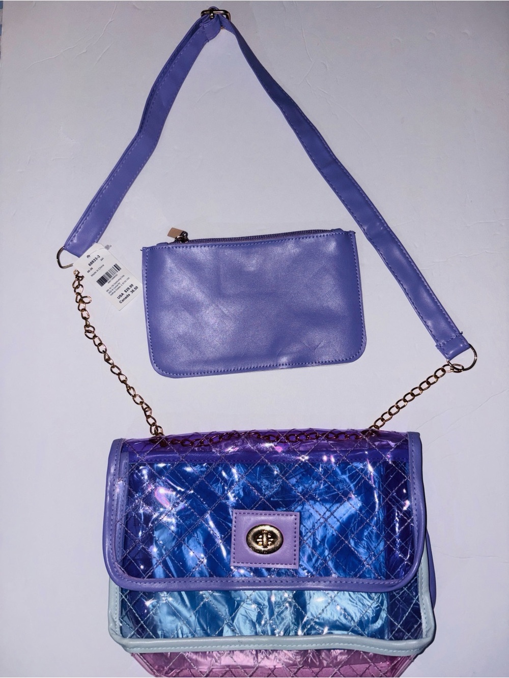 Icing Iridescent Quilted Purple and Blue Crossbody with Removable Pouch